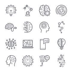 Industry 4.0, Internet of things (IoT) and Artificial Intelligence (AI) icons set.