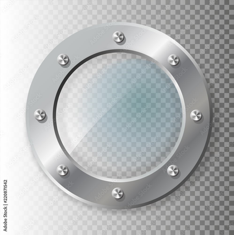 Wall mural .realistic illustration of metal porthole of various shape on transparent background isolated vector