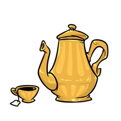  Teapot  cup  dishes serving tea cartoon illustration isolated image