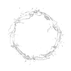 Isolated ring of water on a white background. Splash, the flow of water, liquid, drop, white, black and white.