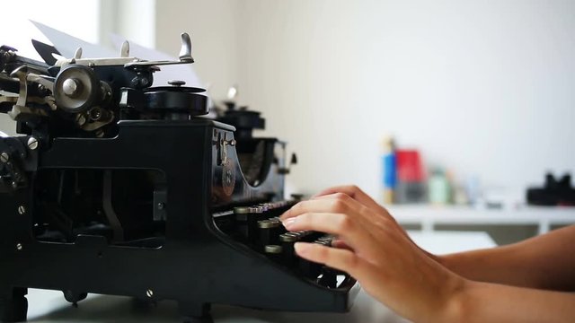 Close up of writer prints on retro typing machine