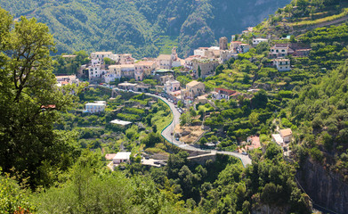 View of winding street on Ravello hills, Amalfi Coast, Italy