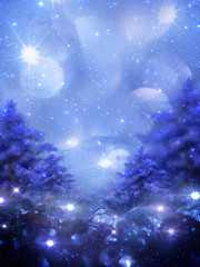 Fantastic abstract background for new year and Christmas with snow and Christmas toys