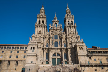 Fototapeta na wymiar Fachada del Obradoiro, Catedral de Santiago d Compostela. Galicia, España.