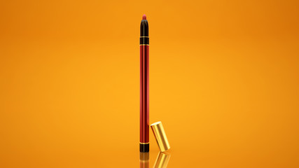 Lip Pencil on a yellow background. Bottle, style, makeup, lips, beauty, make-up, facials. Cosmetics.