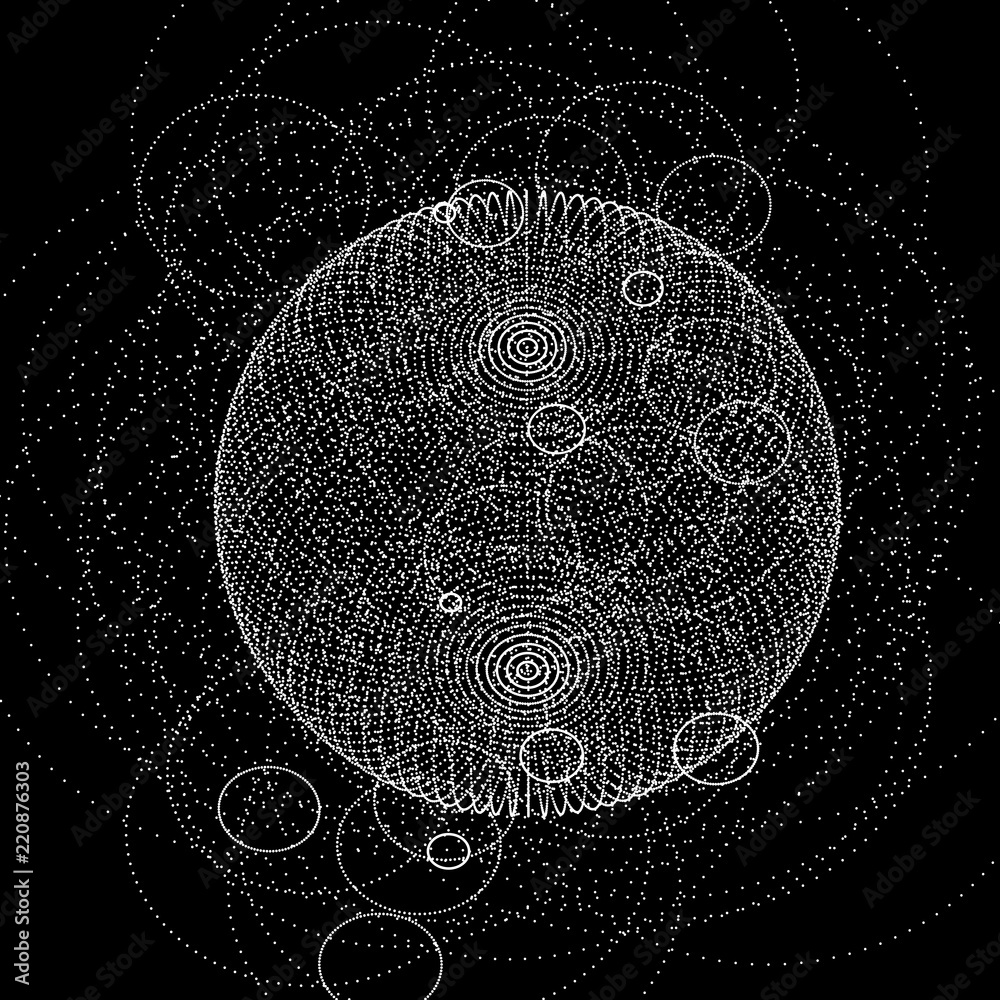 Poster 3d sphere made of points. Particle circle. Abstract vector sphere. Сircular 3d ornament. Vector ilustration.