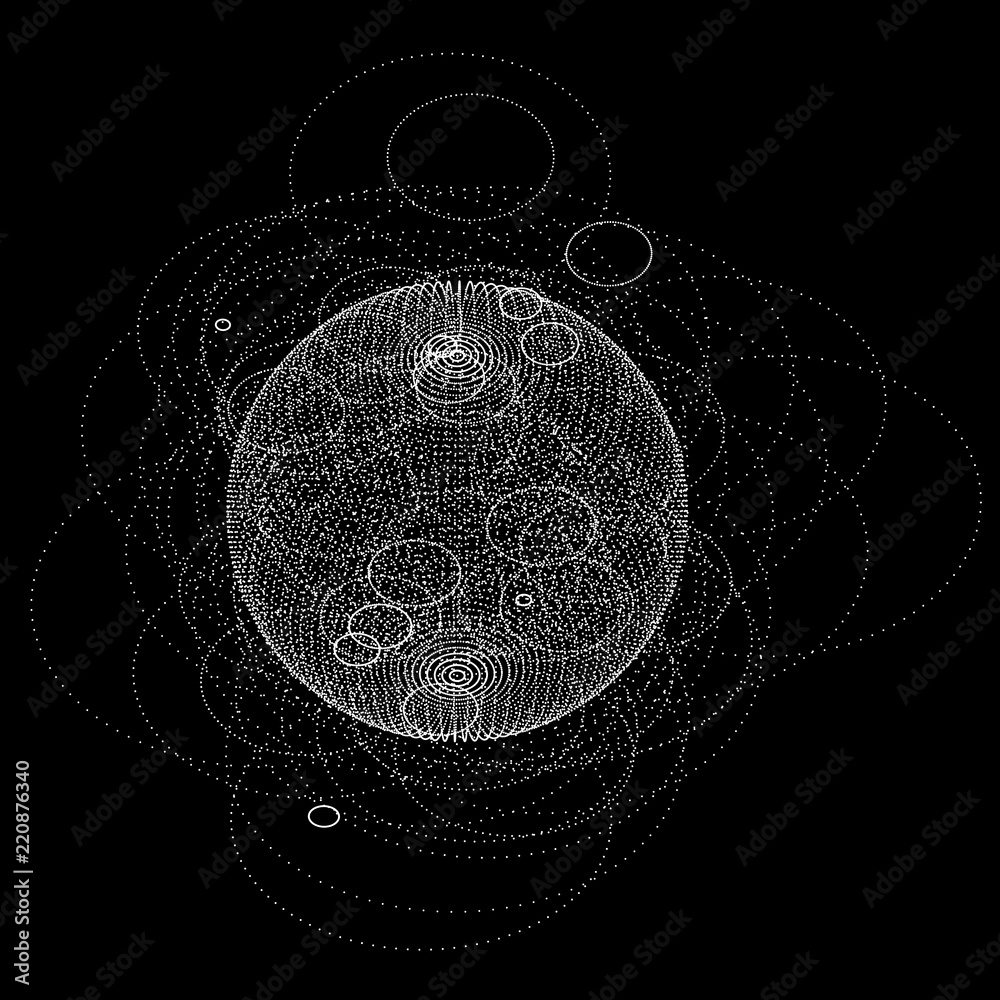Poster 3d sphere made of points. Particle circle. Abstract vector sphere. Сircular 3d ornament. Vector ilustration.