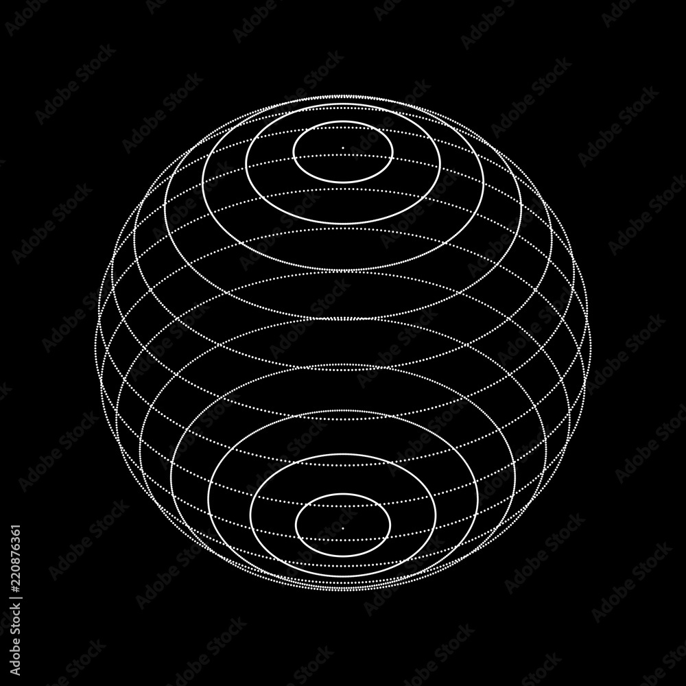 Poster 3d sphere made of points. Particle circle. Abstract vector sphere. Сircular 3d ornament. Vector ilustration.