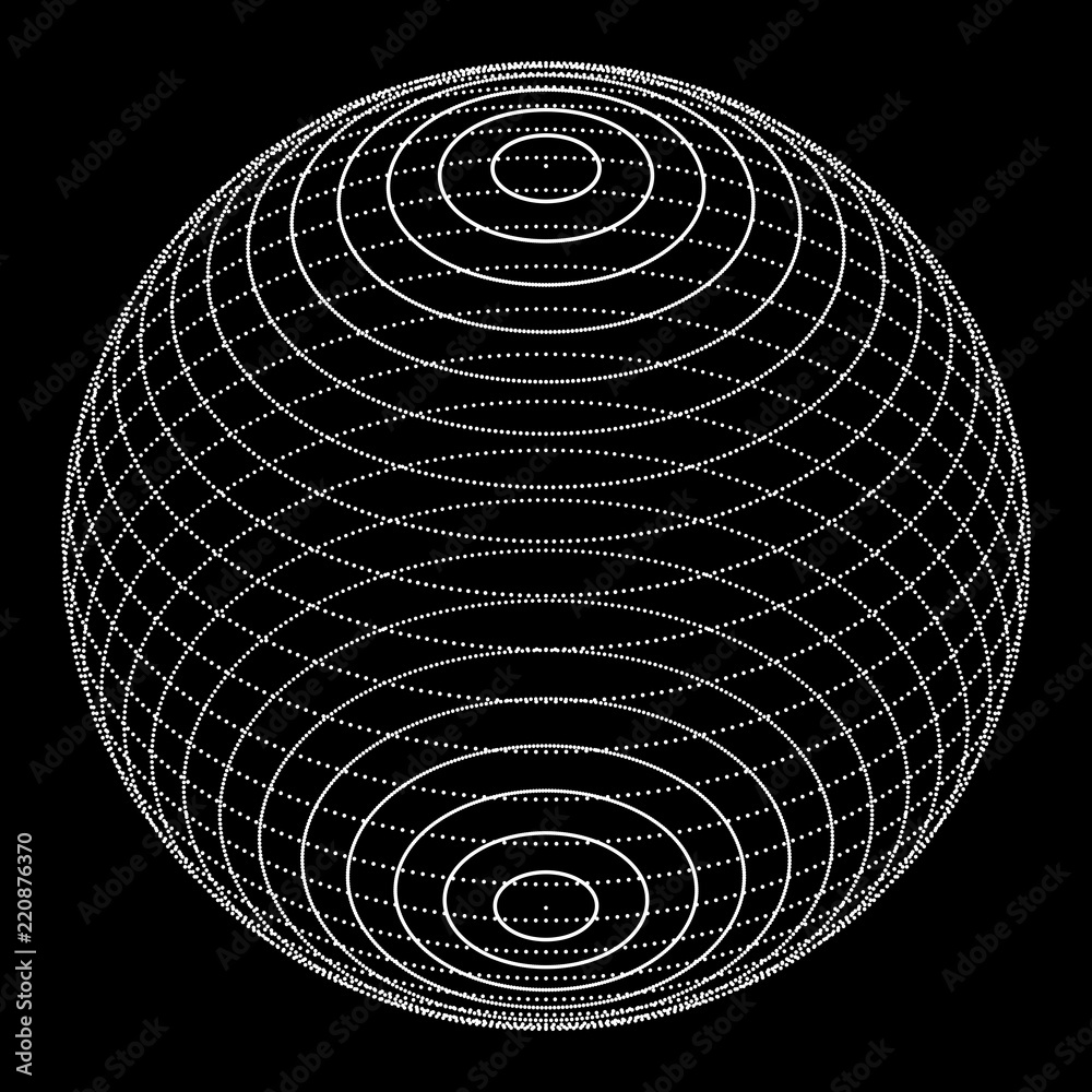 Poster 3d sphere made of points. Particle circle. Abstract vector sphere. Сircular 3d ornament. Vector ilustration.