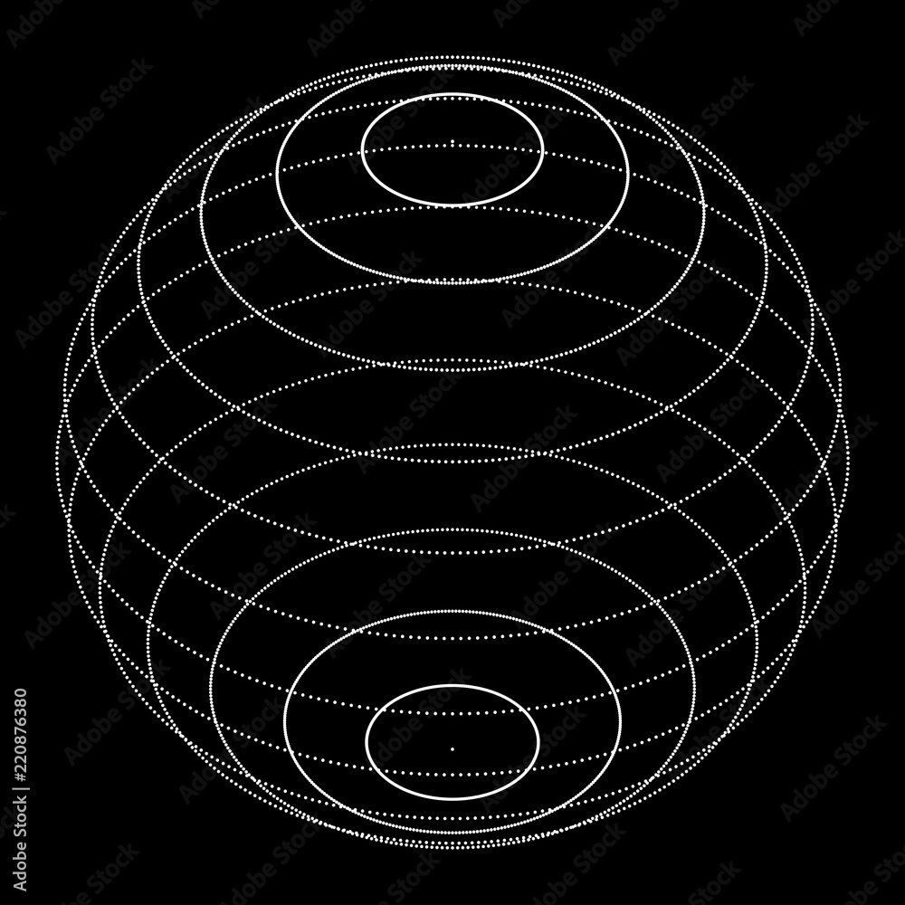 Poster 3d sphere made of points. Particle circle. Abstract vector sphere. Сircular 3d ornament. Vector ilustration.