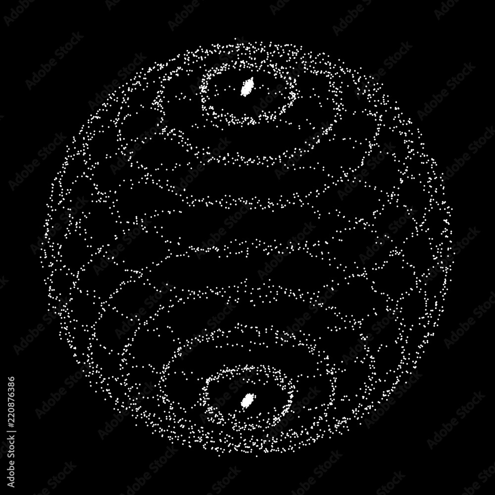 Poster 3d sphere made of points. Particle circle. Abstract vector sphere. Сircular 3d ornament. Vector ilustration.