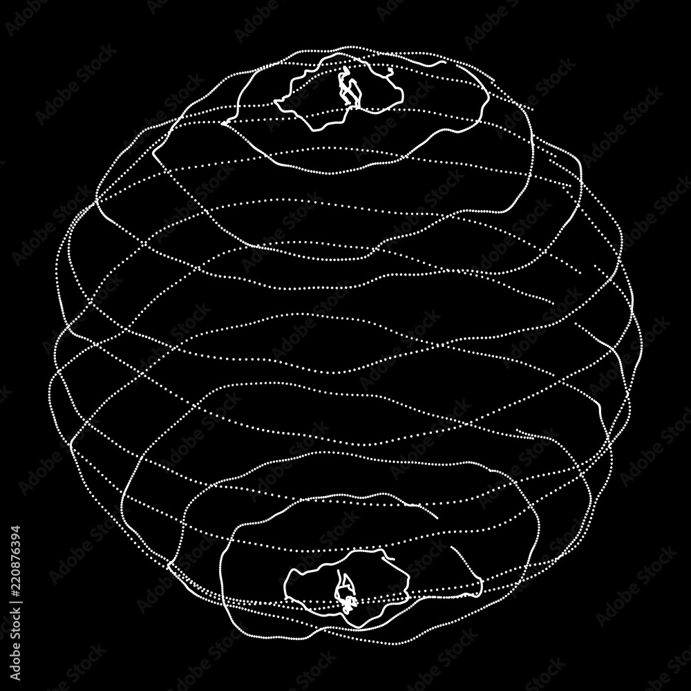 Poster 3d sphere made of points. Particle circle. Abstract vector sphere. Сircular 3d ornament. Vector ilustration.