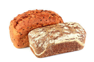 Two breads of wheat and rye flour isolated.