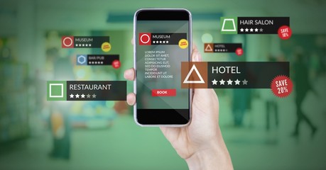App review locations in augmented reality with shopping mall