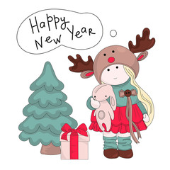 Merry Christmas Color Vector Illustration Set HAPPY CHRISTMAS for Scrapbooking and Digital Print on Card and Photo Children’s Albums