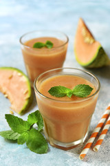 Melon banana juice or smoothie.