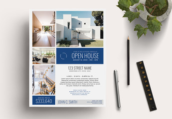 Real Estate Flyer Layout with Blue Accents
