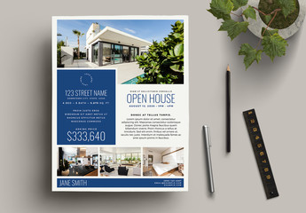 Real Estate Flyer Layout with Blue Accents