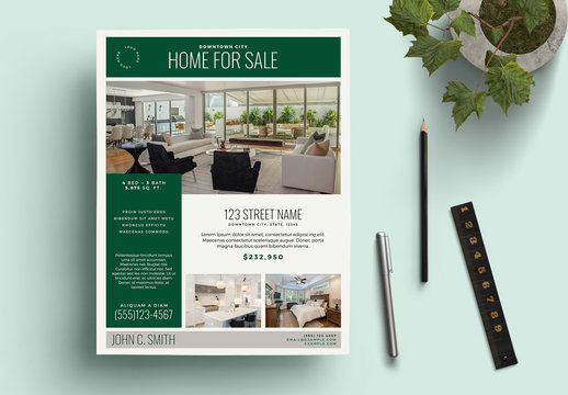 Real Estate Flyer Layout with Hunter Green Accents