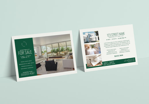 Real Estate Postcard Layout with Hunter Green Accents