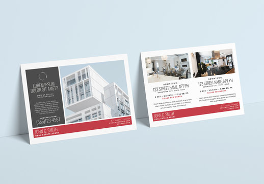 Real Estate Postcard Layout with Red Accents