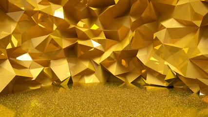 Beautiful golden abstract interior. 3D illustrator, 3D rendering.