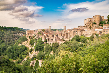 Fototapeta na wymiar Tuscany, Sorano medieval village on tuff rocky hill, Italy.
