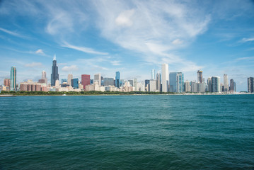 Fototapeta premium Aerial Chicago bay buildings bridge 