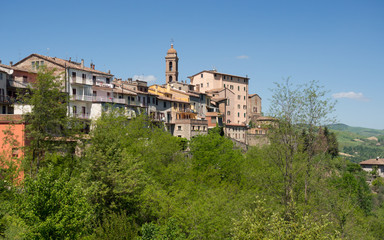 Fototapeta na wymiar Skyline of the medieval village of Sassocorvaro, in the province of Pesaro and Urbino, Italy.