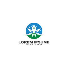 Natural house, tree home on circle shape, real estate logo template vector illustration