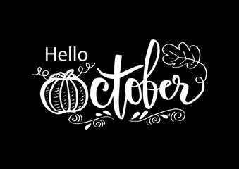 Hello October ,autumn handwritten type lettering. © Handini_Atmodiwiryo