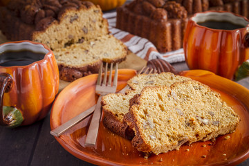 Homemade pumpkin bread made in decorative pan