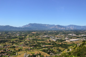 Landscape of hills and valleys viewed from Montecassino