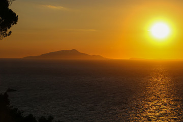 Fototapeta na wymiar Mount Vesuvius at sunset in the Gulf of Naples in Italy, Europe