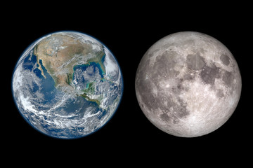 Planet Earth day and the moon. Image elements furnished by NASA.