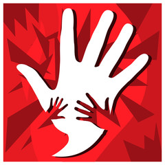 Fototapeta premium Hand on the red background. Flat background design
