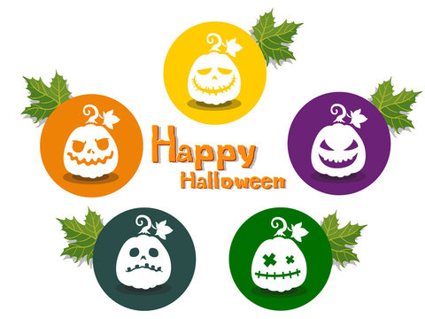 The Pumpkins Halloween icon with emotions face isolated on color background. Vector cartoon Illustration.