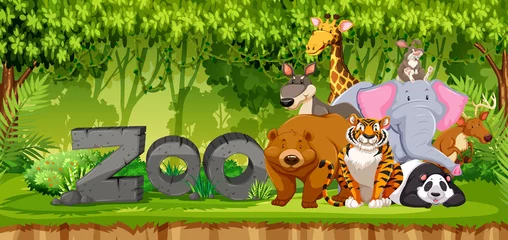 Wandcirkels Dierentuin Set of zoo animals in jungle  © blueringmedia