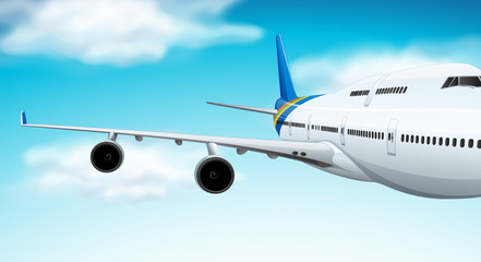 Commerical aircraft flying in sky