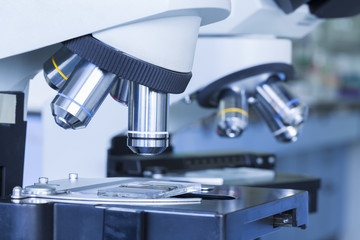 Close up of microscope at the blood laboratory, Concept Science and Technology