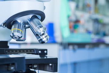 Close up of microscope at the blood laboratory, Concept Science and Technology