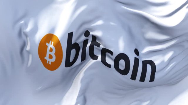 310. Bitcoin Logo Flag Waving in Wind Slow Motion Animation . 4K Realistic Fabric Texture Flag Smooth Blowing on a windy day Continuous Seamless Loop Background.