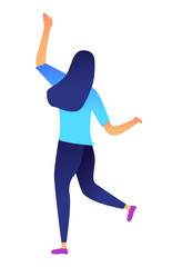 Successful business woman dancing vector illustration. Celebrate achievement and happiness, successful career and winner, party time and active leisure time concept. Isolated on white background.