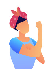 Woman with bandage on her head showing biceps and fist vector illustration