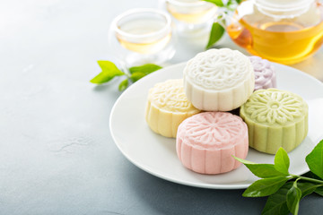 Snow skin sweet and savory traditional Chinese mooncakes