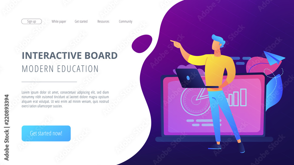 Canvas Prints lector with laptop at interactive board. modern education and interactive board landing page. blende