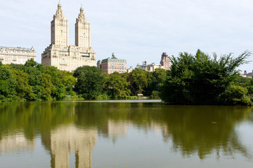Fototapeta na wymiar Buildings on the Upper West Side of Manhattan, as seen across the Lake in Central Park, New York City