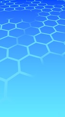 Obraz na płótnie Canvas Translucent honeycomb on a gradient blue sky background. Perspective view on polygon look like honeycomb. Isometric geometry. Vertical image orientation. 3D illustration