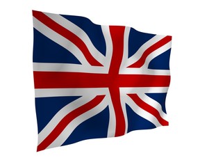 Waving flag of the Great Britain. British flag. United Kingdom of Great Britain and Northern Ireland. State symbol of the UK. 3D illustration