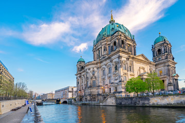Fototapeta na wymiar Blue nice sky with view of Berlin Cathedral in Berlin, Germany